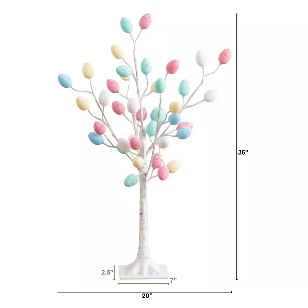 3 Ft. Pre-Lit Artificial Easter Twig Tree with 40 Egg Shaped LED Ornaments