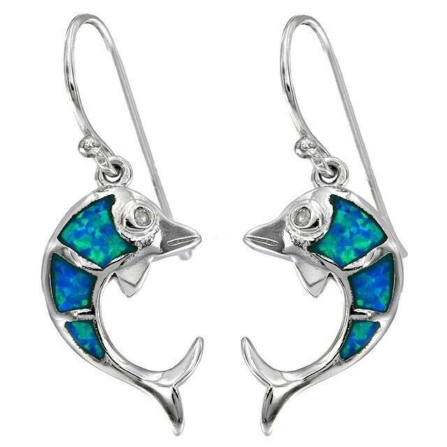 Fish Treated Australian Opal Inlay 925 Solid Sterling Silver Earrings EO3