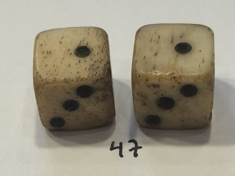 Authentic Civil War Era Pair Bone (Bovine) Dice 7/16+”