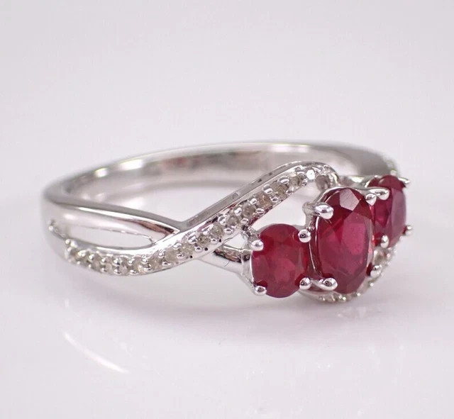 2.30Ct Oval Cut Lab-Created Ruby Three Stone Engagement Ring White Gold Plated