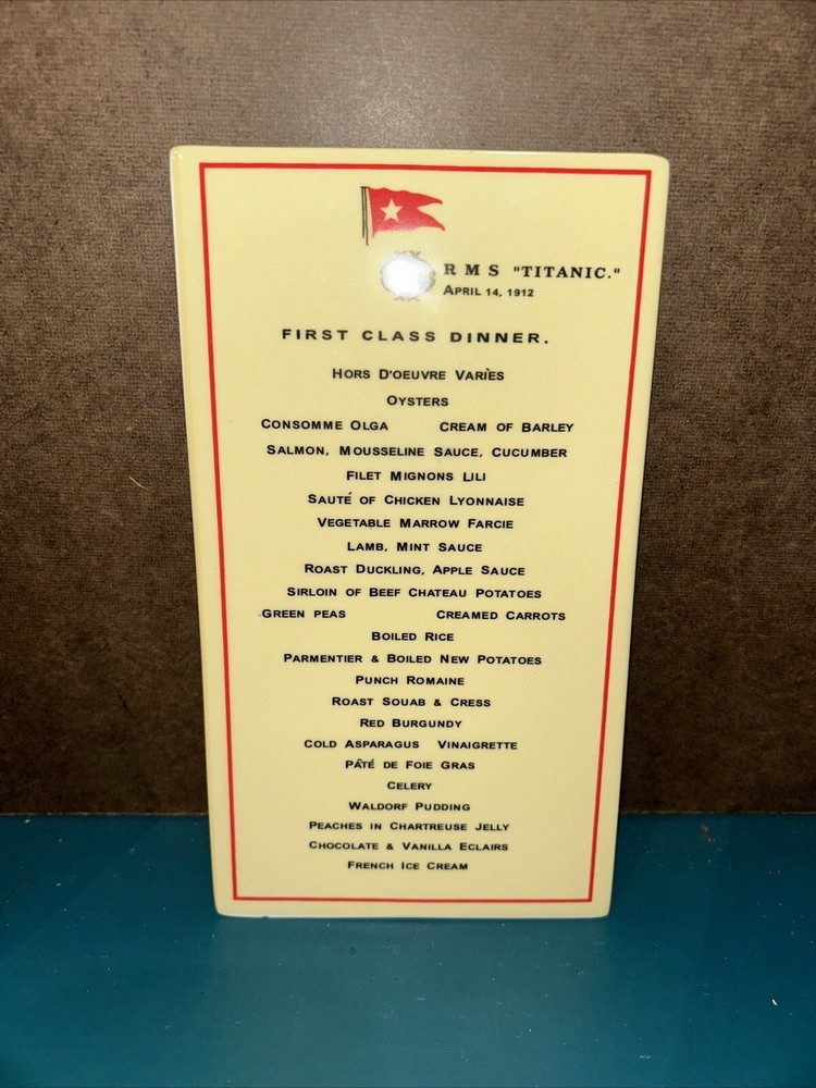 Titanic menu. April 14th 1912