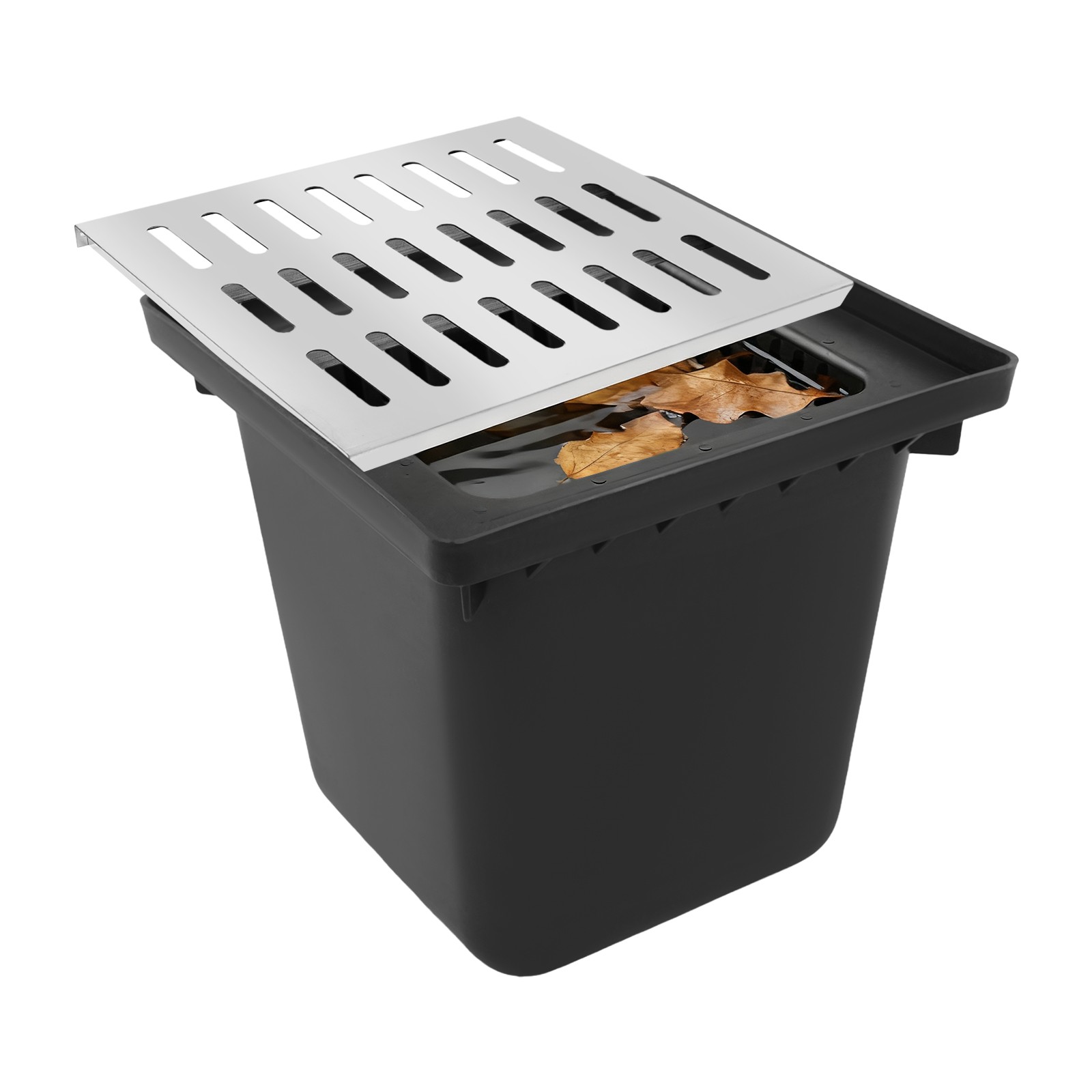 16 in. Square Catch Basin Kit with Silver Grate French Drain Basin for Drainage