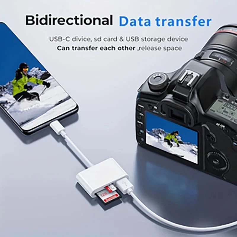 USB C to SD Card Reader, 3-in-1 Hub Converter, Micro SD TF Memory Type-C Adapter