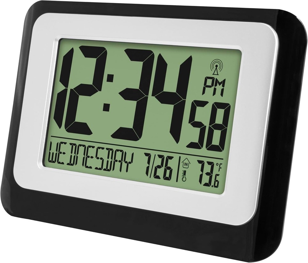W88631 Digital Atomic Black Wall Clock W/ Temperature
