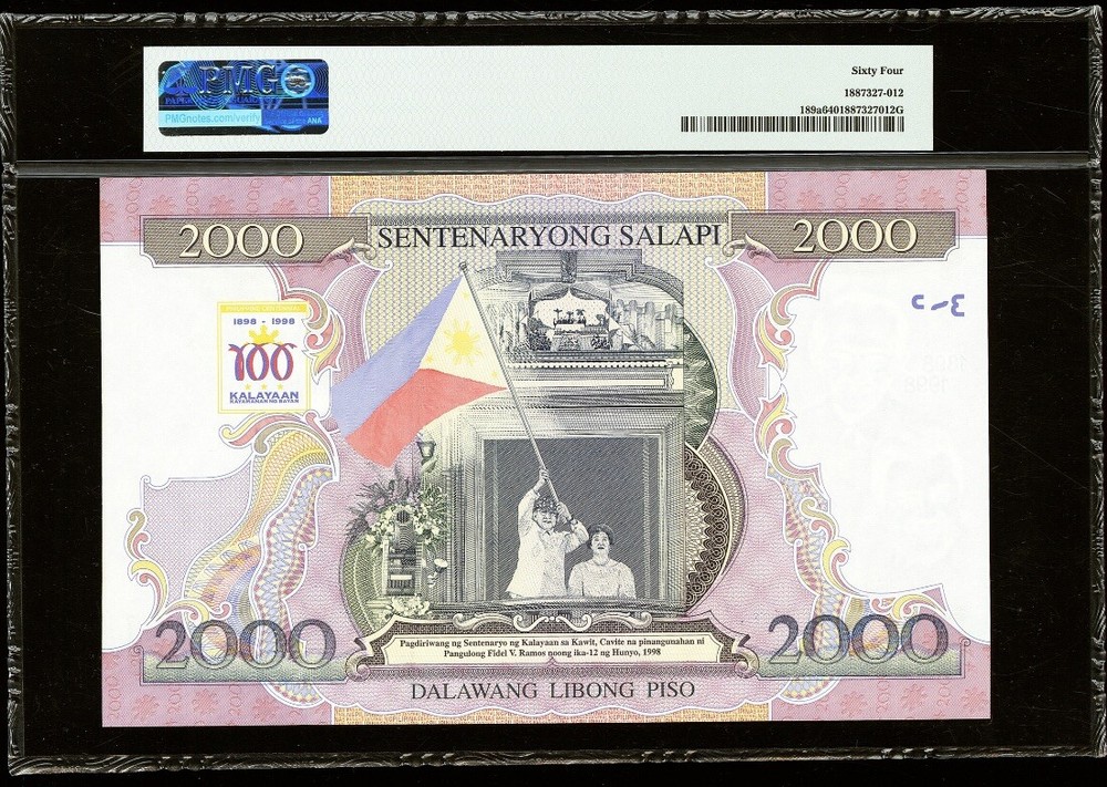 Philippines 2000 Piso 1998 Pick# 189a PMG: 64 Choice UNC. #PL1406