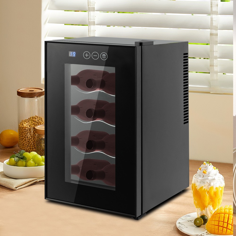8-Bottle Wine Cooler Compact Mini Fridge Smart Temp Control LED Blue Lighting