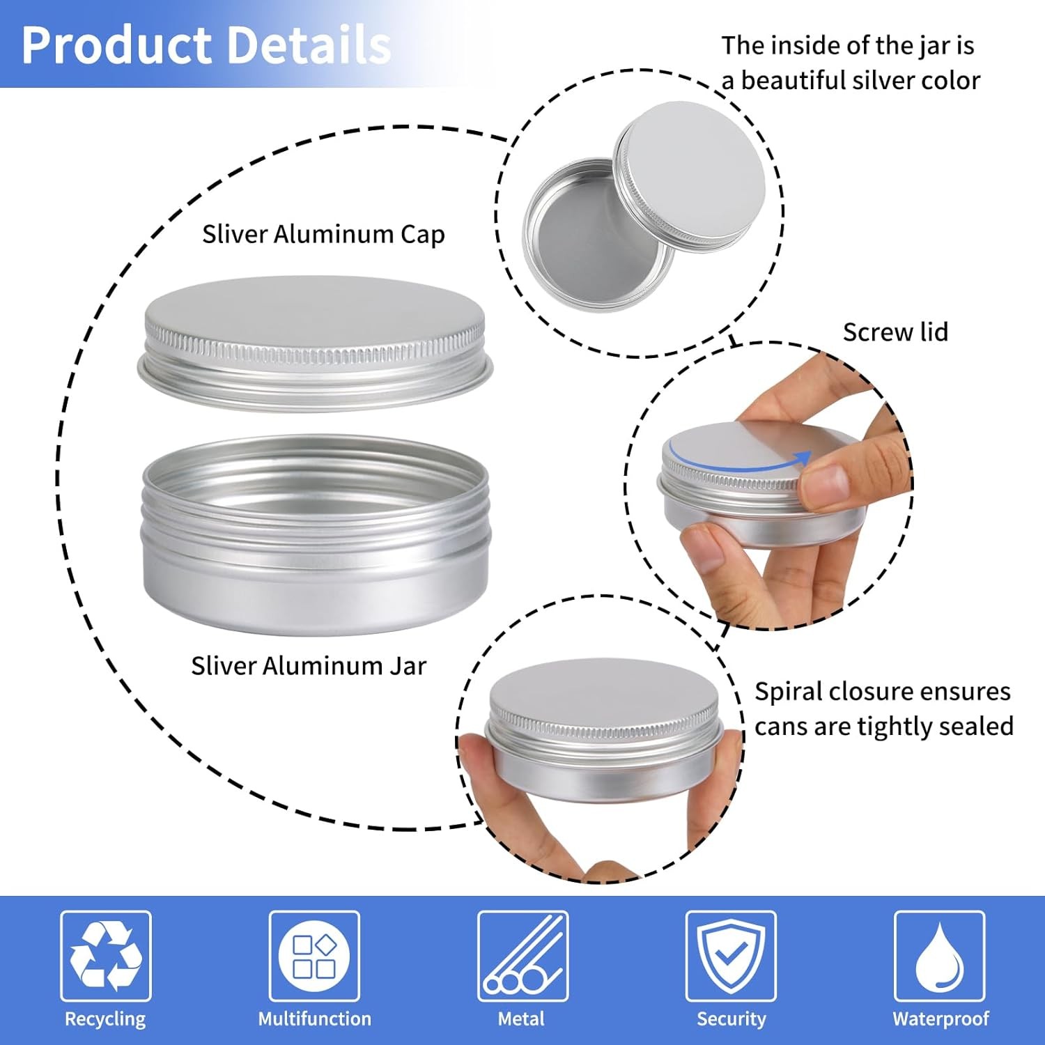 60 Pack 2Oz Metal Round Tins with Screw Lid for Lotion Bars and Balms