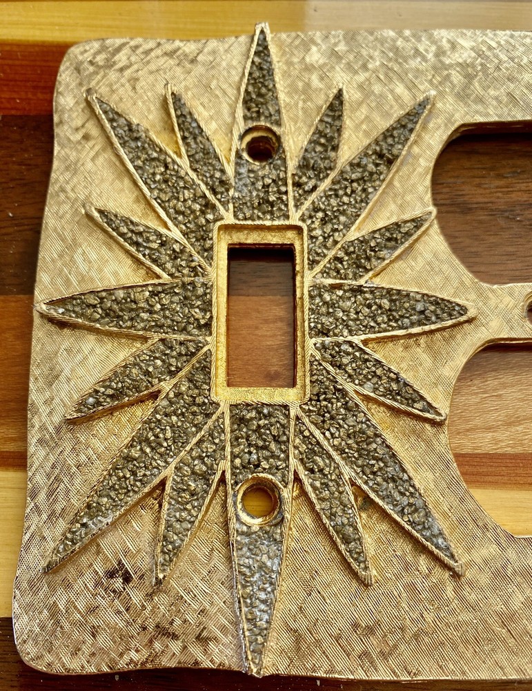 1968 Florenta Gold Metal Starburst Pattern Double Outlet Single Switch