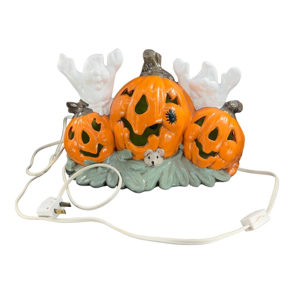 Halloween Light Up Jack O Lantern Ghosts Mouse Spider Ceramic Night Lamp Signed