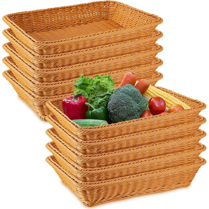 10 Pcs Rectangular Wicker Baskets Food Storage Serving Display Fruits Snacks New