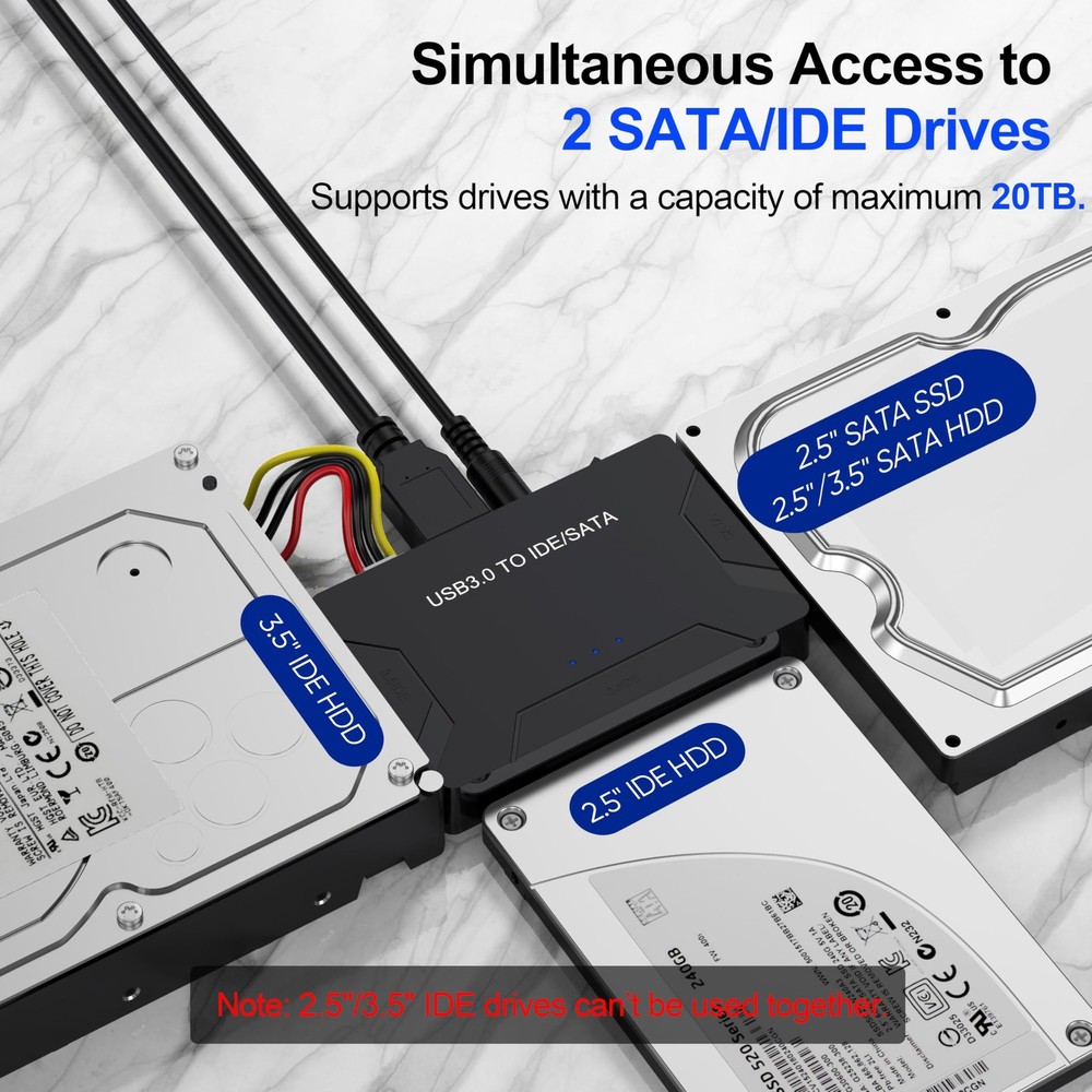 Hard Drive Reader USB 3.0 & Type C to SATA IDE Adapter, Internal Data Black