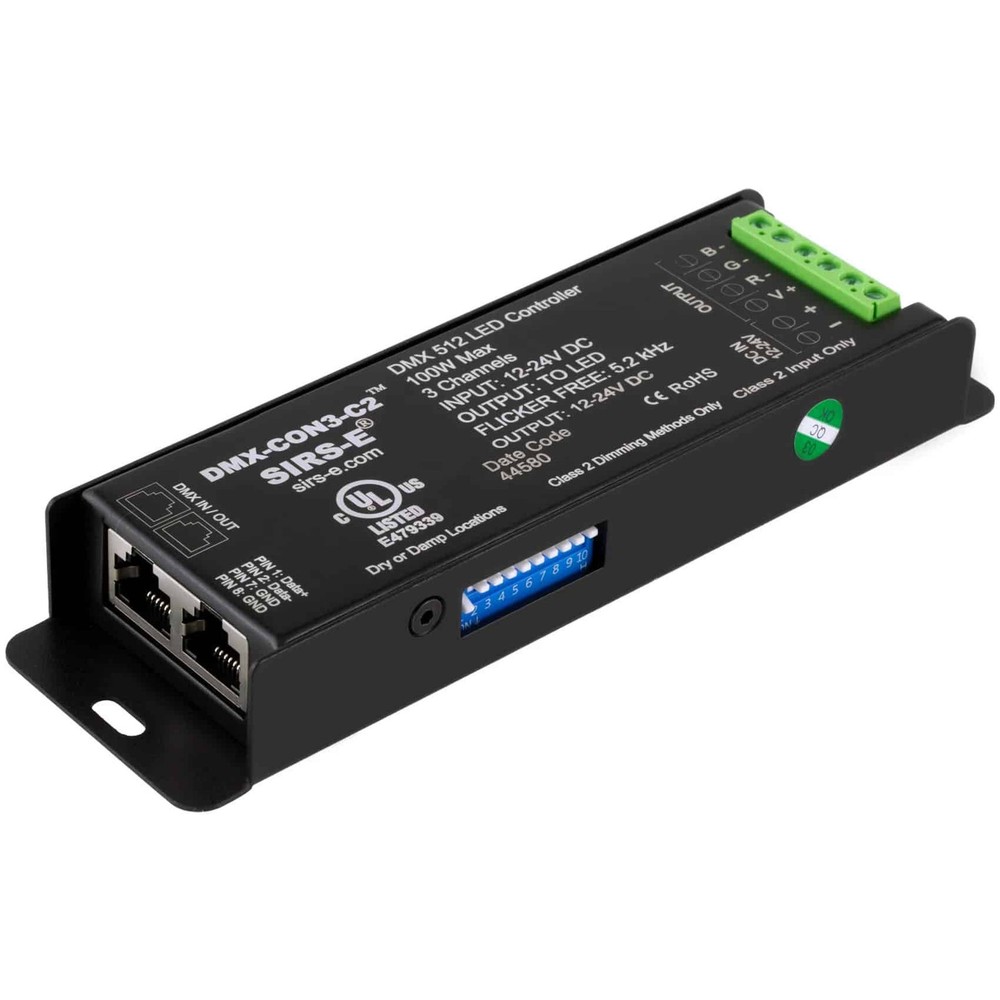 SIRS-E® LED Decoder 3 Channel RGB Controller, 12-24V DC, 100W DMX-CON3-C2