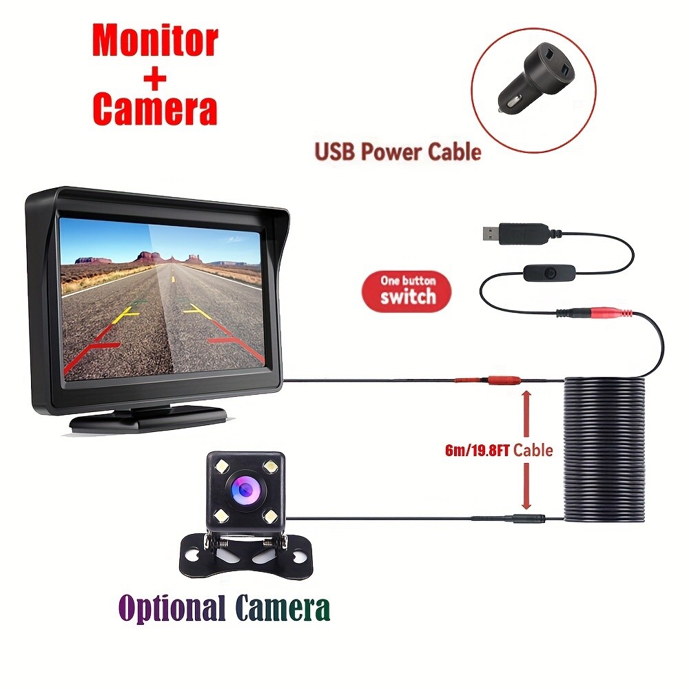 DIY 4.3-inch spare camera display parking LED reverse camera USB in US