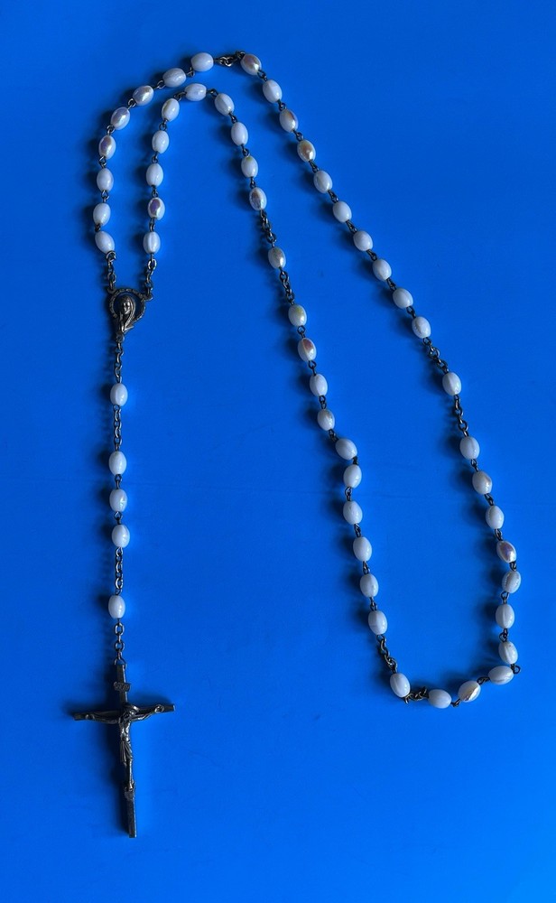 White Opalescent Beaded Rosary Made in Italy