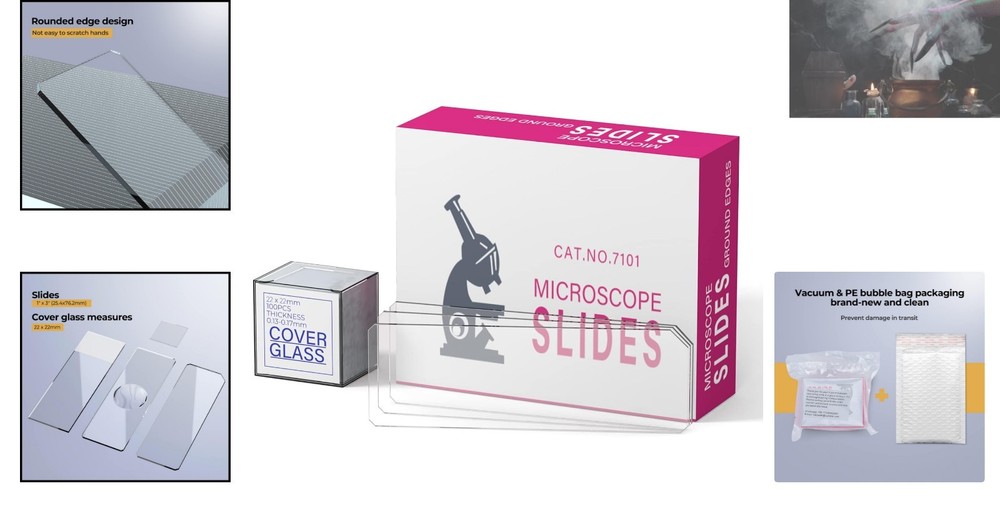 Rounded Edge Microscope Slides Kit - 50 Blank Slides & 100 Coverslips