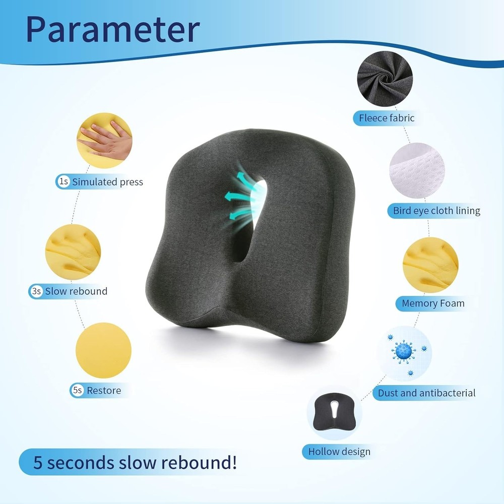 Dark Gray Memory Foam Chair Cushion, Sciatica Relief