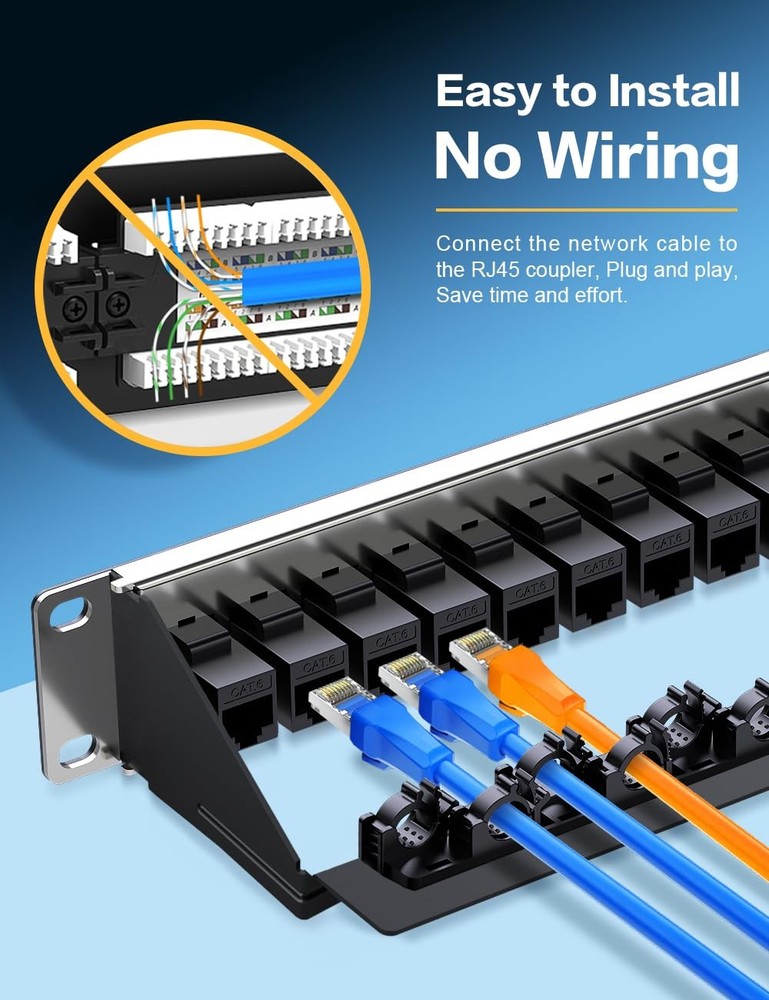 24 Port Patch Panel Cat6 Keystone Patch Panel 1U EC Listed UTP with Smart Cab...