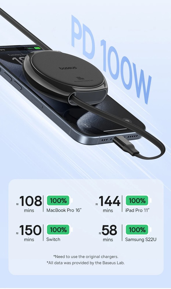 Baseus Retractable USB C Cable 100W Cable For MacBook iPad Fast Charger Cable