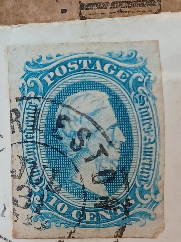 1863, 10 Cent Confederate State Blue Jefferson Davis Antique Stamp Postal Mail