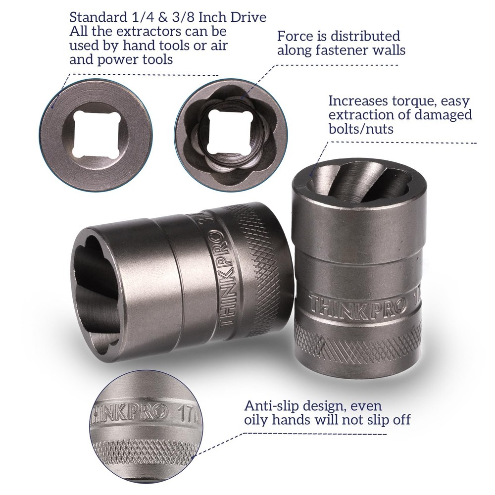 Thinkpro Bolt Extractor Kit, 32PCS Rounded Remover, 32PCS, 32-piece