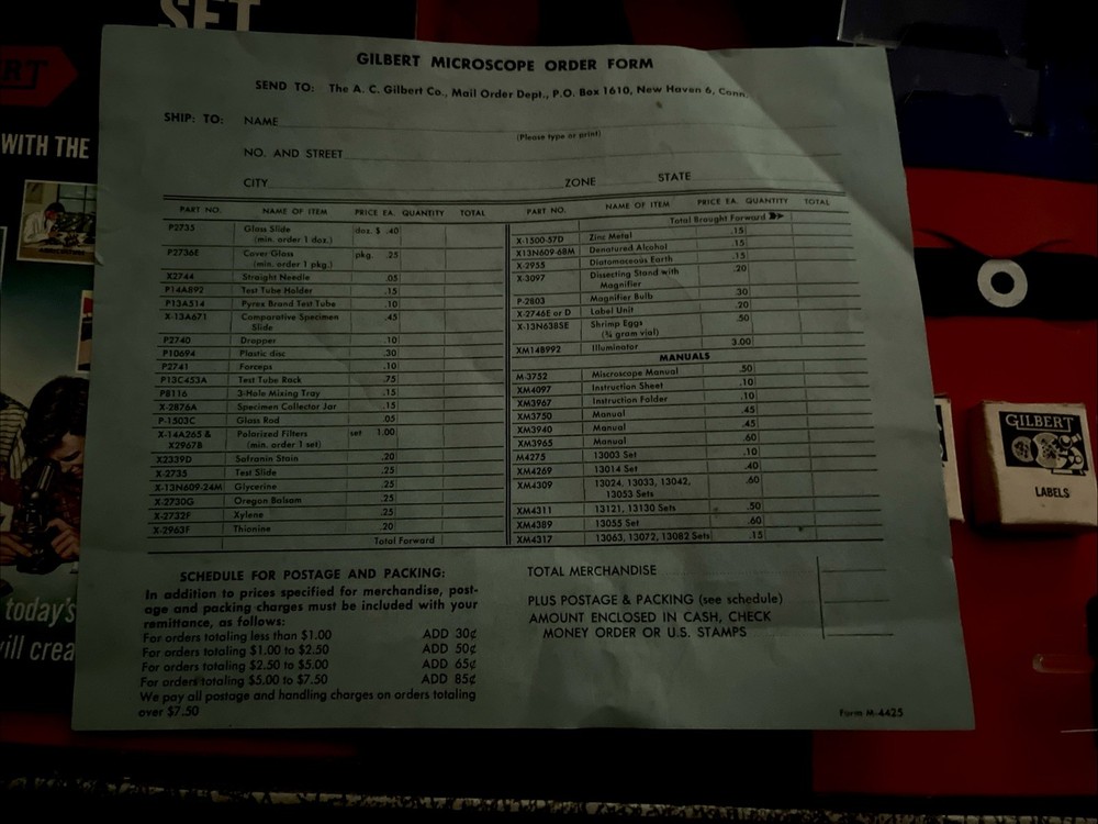 Rare 1958 Gilbert Jr Microscope& Lab Set #13014 Nice Condition