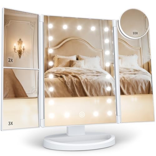 Makeup Mirror, Vanity Mirror with Lights, 2X/3X/10X Magnification, Touch White