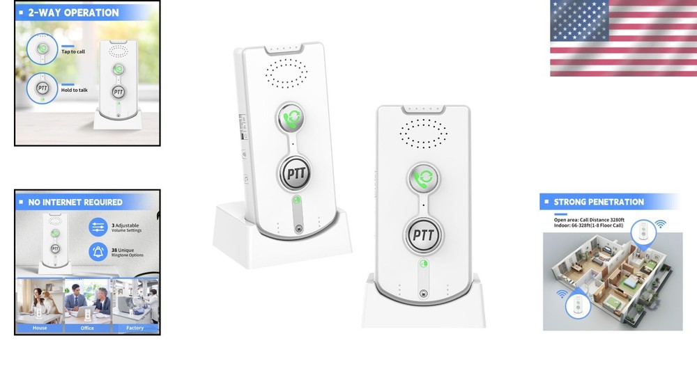Wireless Intercom System Home Office Long Range Push to Talk Dual Channels