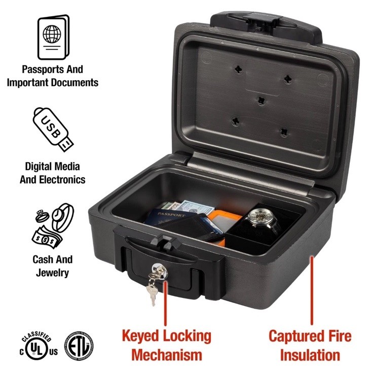 SentrySafe Fireproof and Waterproof Safe, Black Portable Lock Box with Key Lock