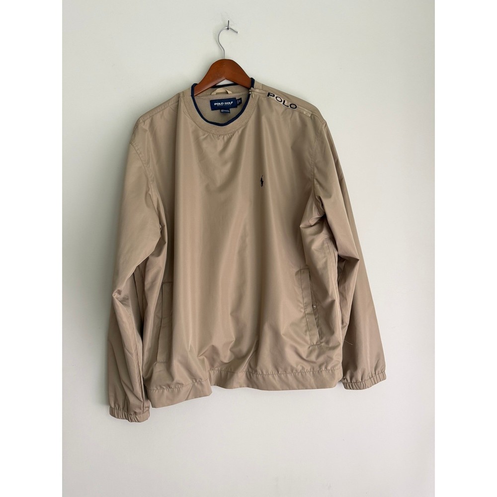 Polo Golf Ralph Lauren Mens Medium windbreaker Pullover Tan Beige Mesh Lined M