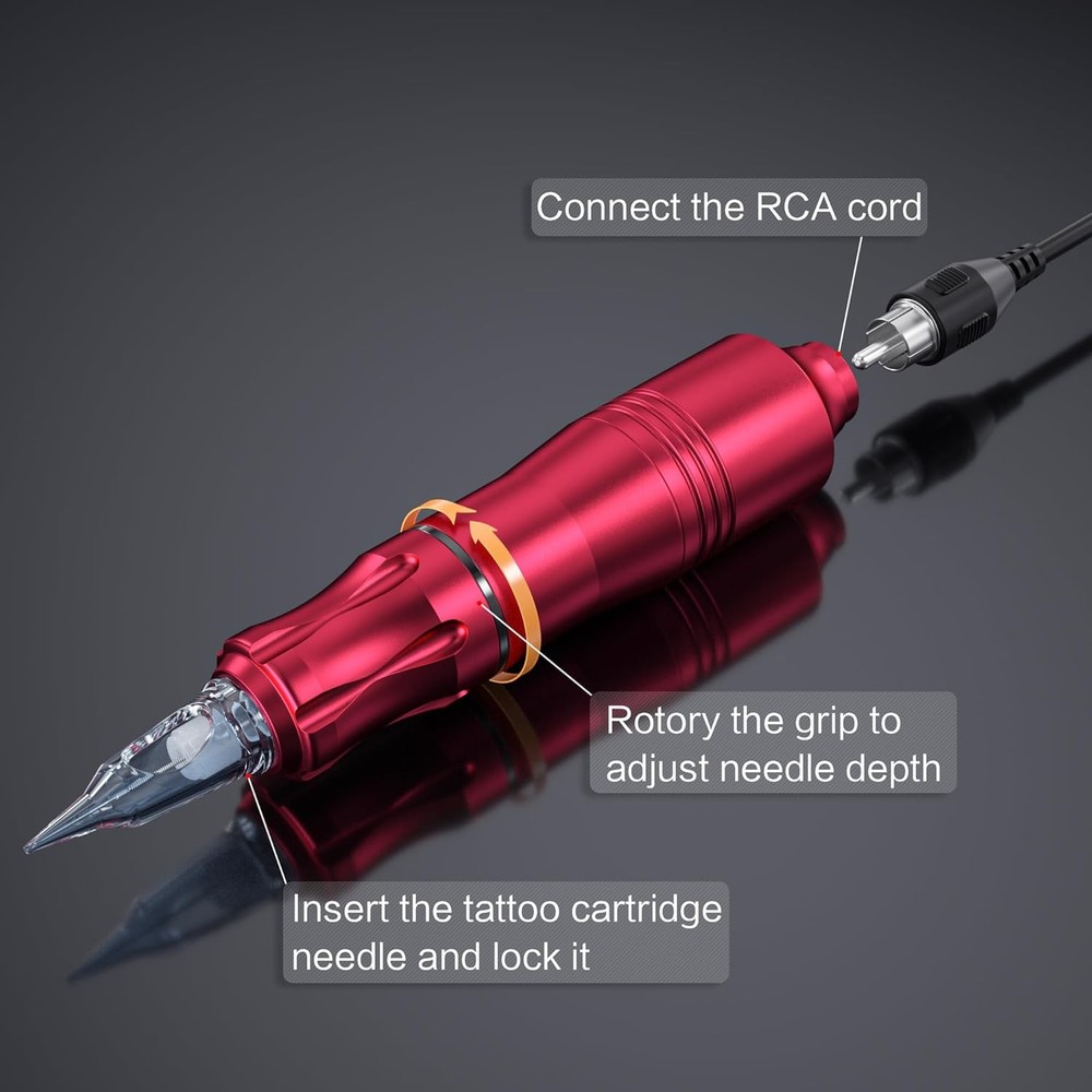 Wireless Tattoo Kit for Beginners - Rotary Pen Machine with Red