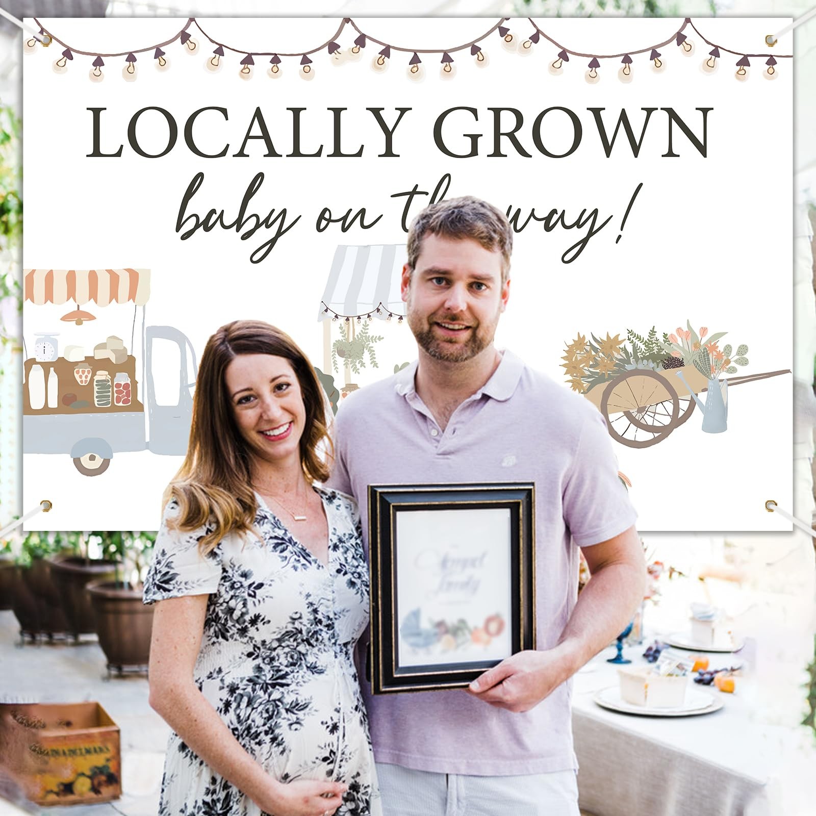 Locally Grown Baby Shower Backdrop, Farmers Market, Vegetable, Fruit Decor