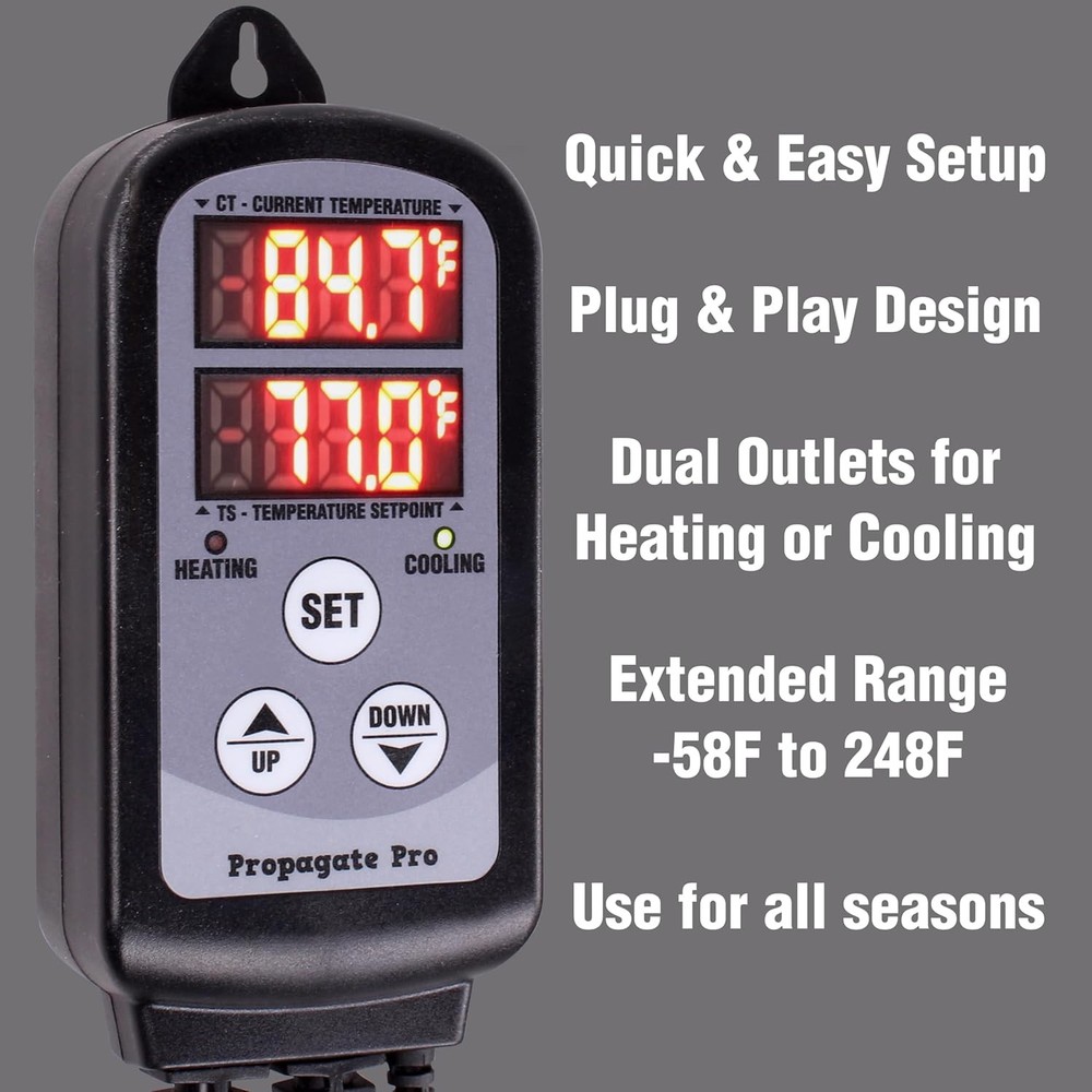 15 Amp Plug in Digital Temperature Controller Outlet by Propagate Pro | White