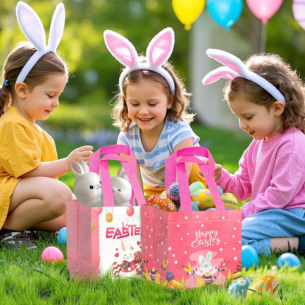 8 PCS Easter Gift Bags, Easter Baskets with Handle, Reusable Easter Treat Bags,
