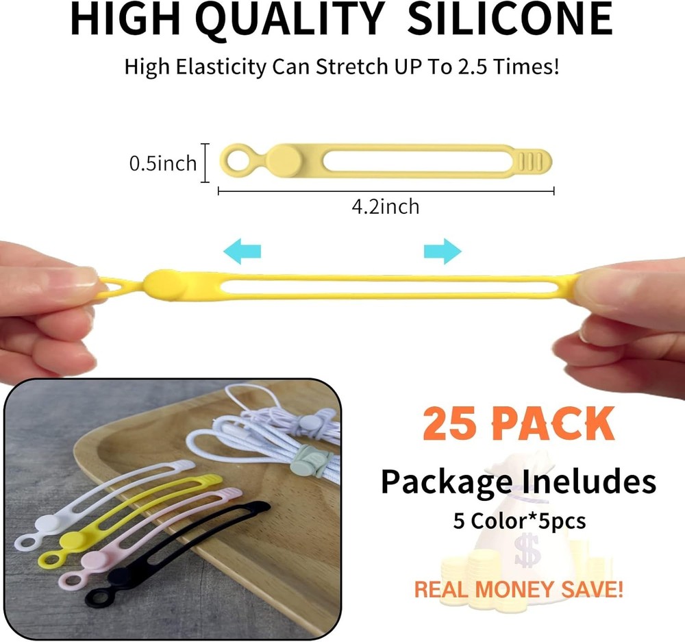 Versatile 25PCS Silicone Cable Management Ties - Safe & Reusable Organization