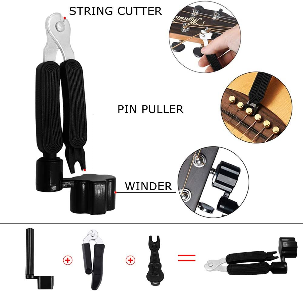 Guitar Accessories Kit Include Acoustic Strings, Tuner, Capo, 3-in-1 Restring To