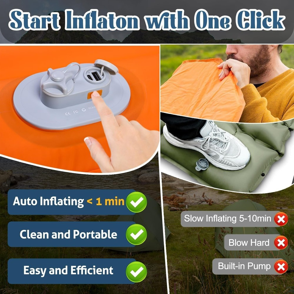 Electric Sleeping Pad for Camping, Automatic Inflatable Camping Mattress