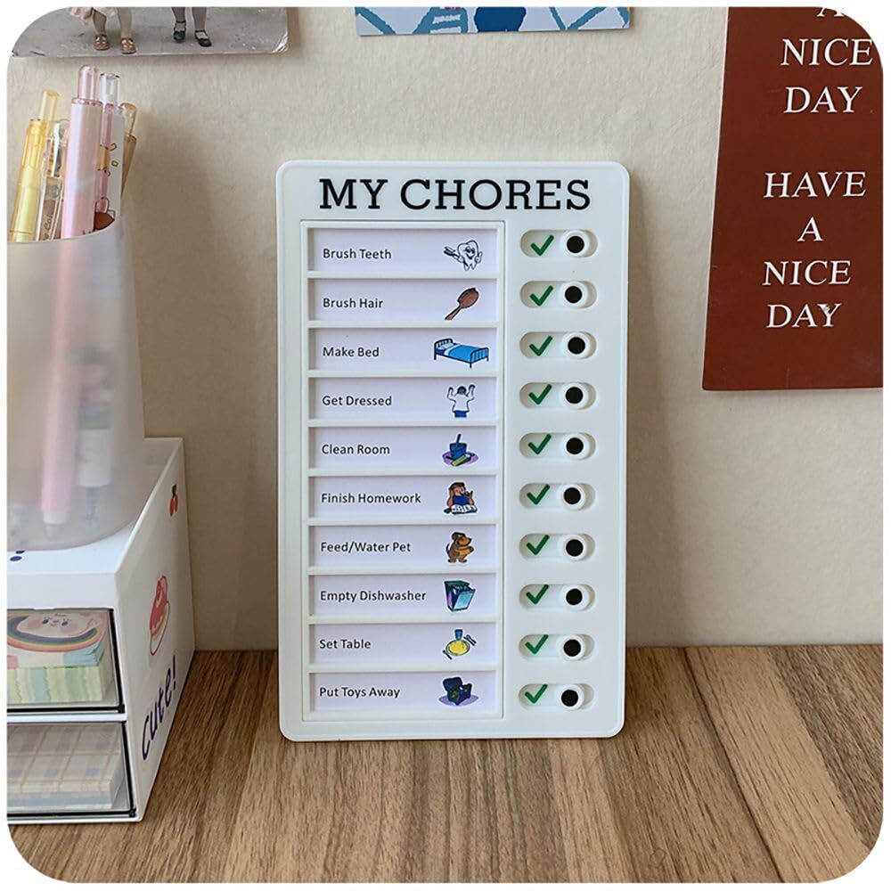 2PCS Chore Chart Sliding Task Checklist Board Adults Kids Daily Routine White