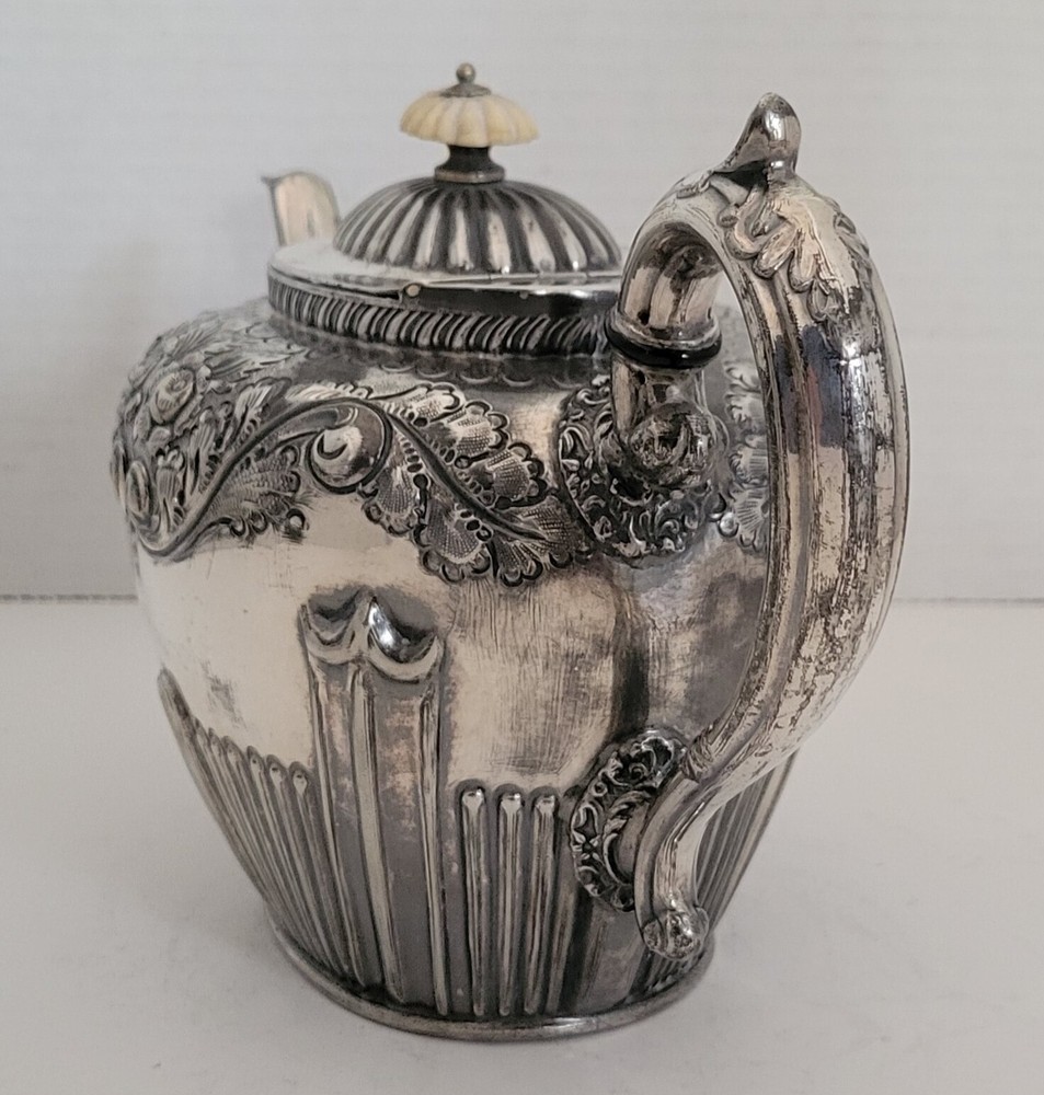 Antique Early Victorian Silver-Plate Repousse Teapot ~ Possibly Sheffield