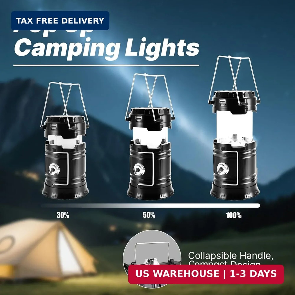 Lichamp Collapsible Portable Solar Camping Lantern, USB Rechargeable LED Flashli