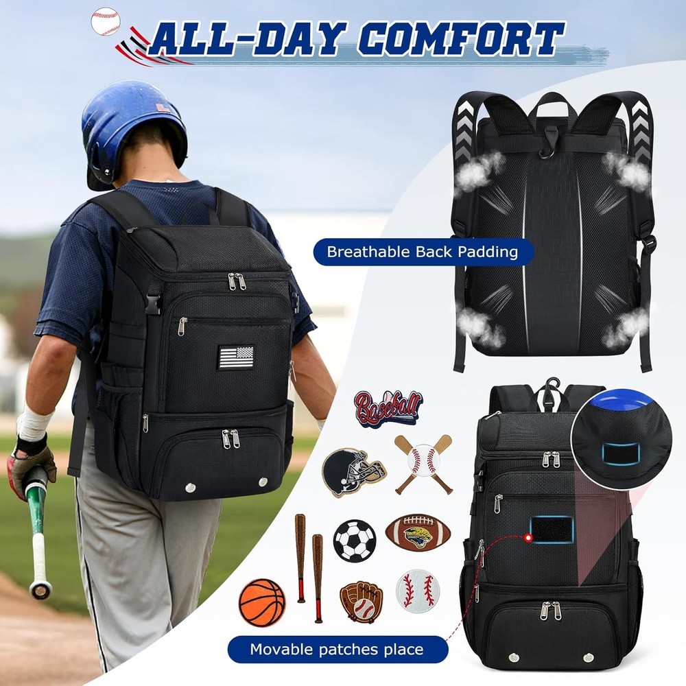 Baseball Backpack, Lightweight Softball Bag with Shoe Compartment Baseball Ba...