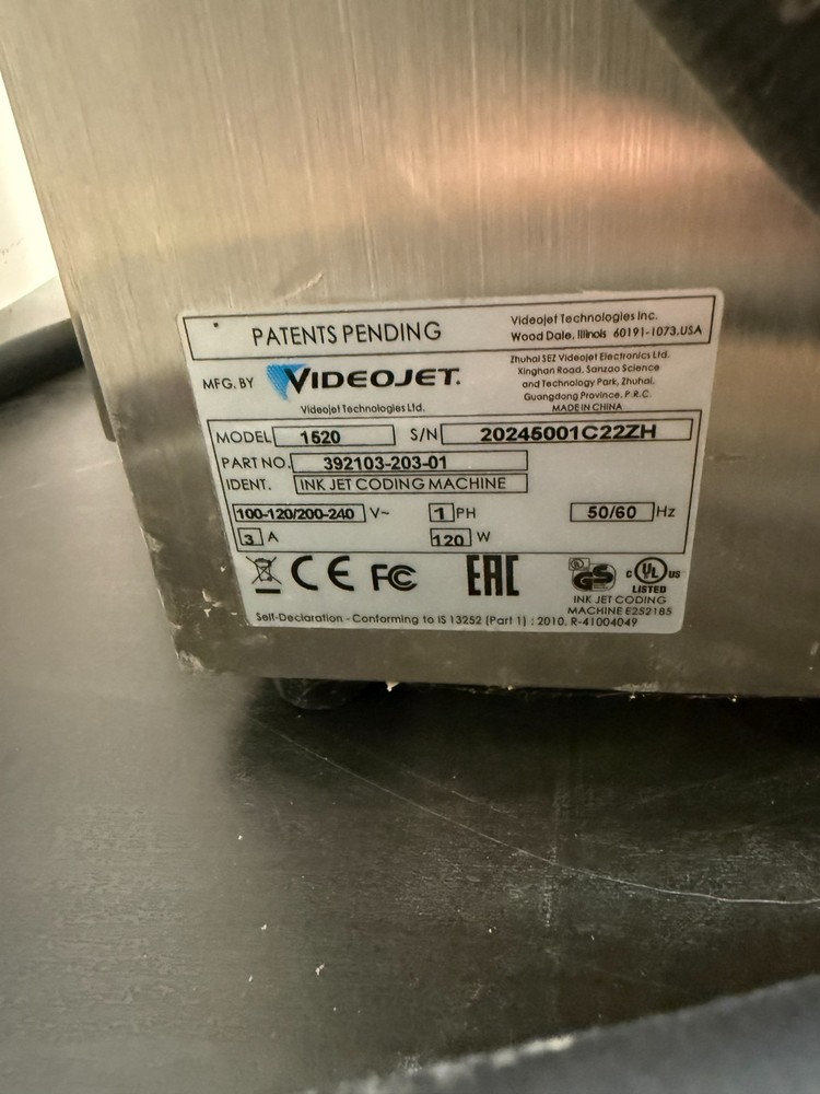 VideoJet 1520 Ink Jet Coding Machine Continuous Inkjet Printer 392103-203-01