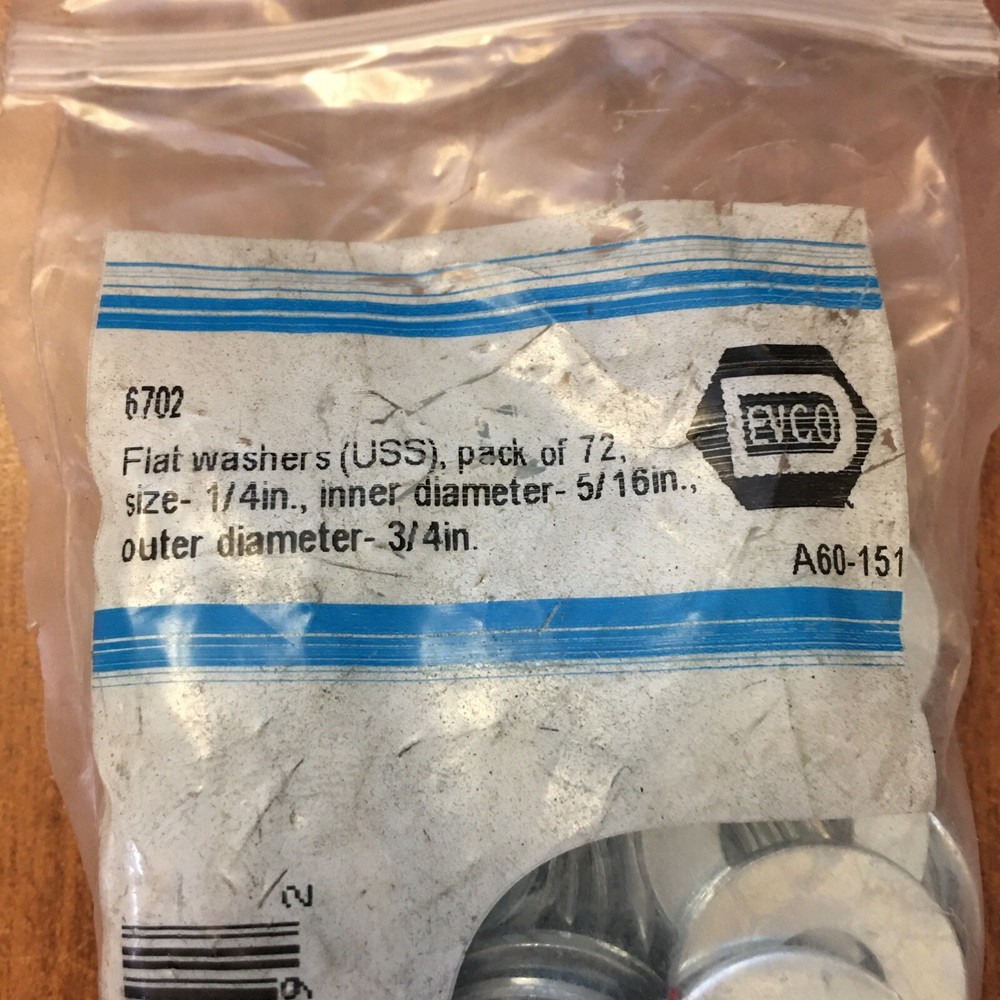 Devco 6702 Zinc Plated Flat Washers 1/4" 72 Washers In Bag