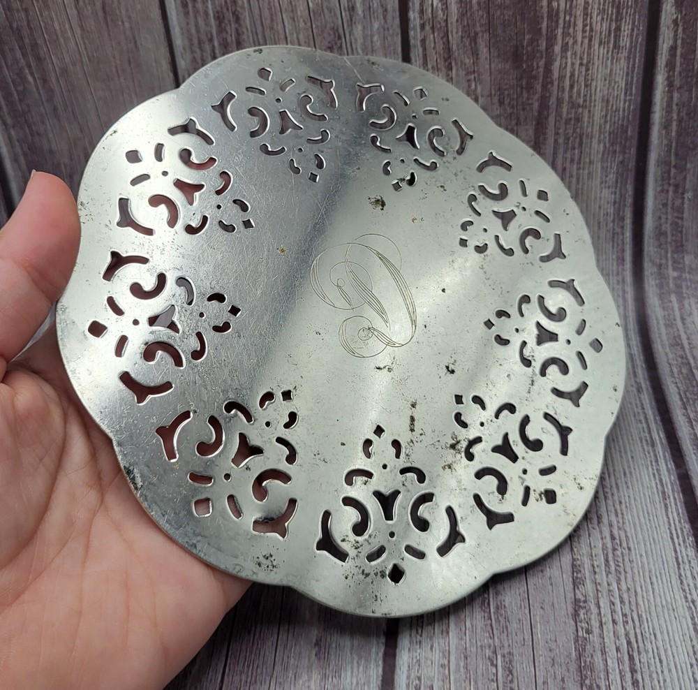 Vintage Silver Plated Made In England Footed Trivet Monogrammed D