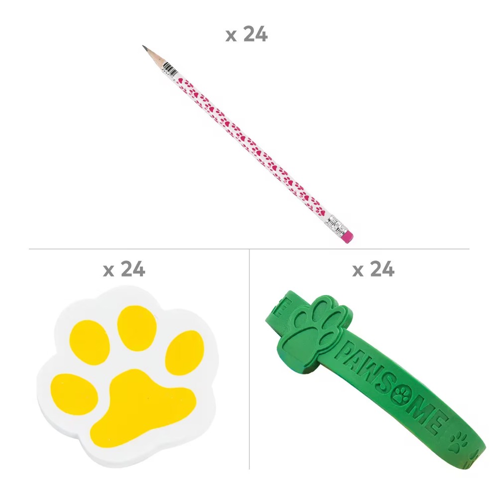 Paw Print Stationery Eraser Kit - 72 Pc