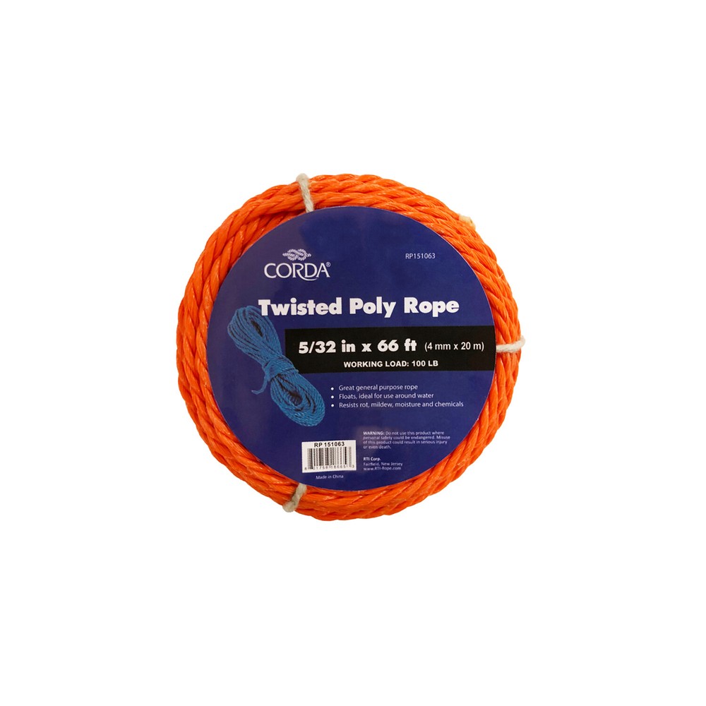Corda 5/32in x 66ft twisted poly rope (2-PACK)