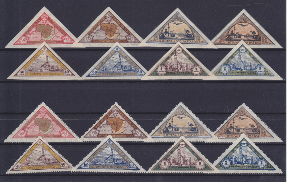 LITHUANIA 1932, AIR MAIL, Mi 324-331 A & B, MLH, TWO COMPLETE SETS