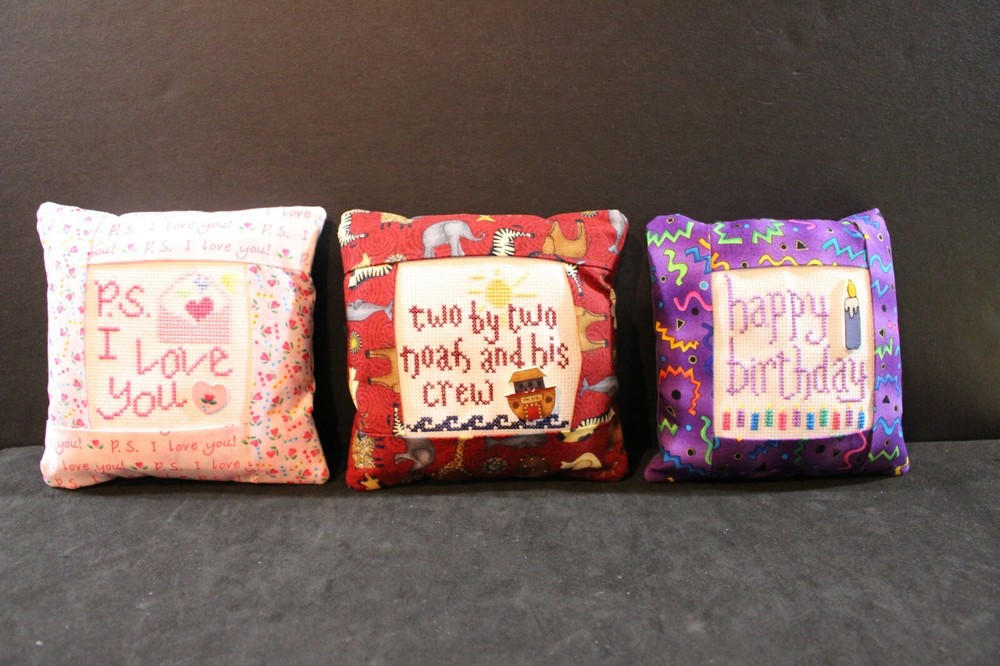Stuffed Cross Stitch Needlepoint  Pillows Mini Square Pillows - About 6" square