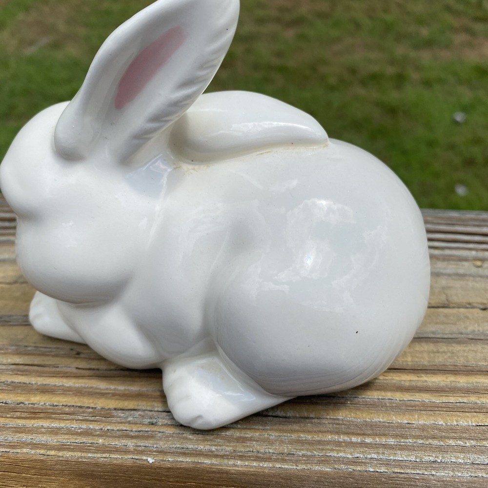 Ceramic White Bunny Rabbit Cotton Ball Dispenser Holder