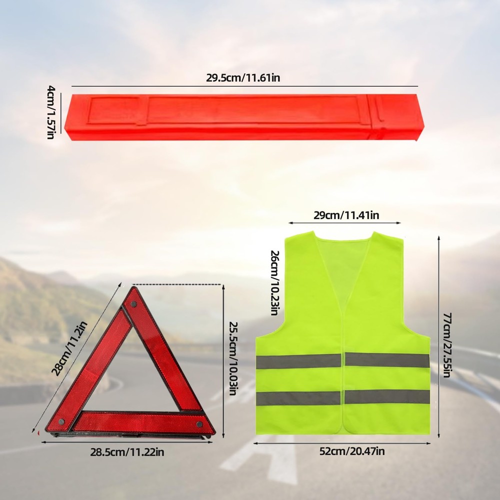 3 in1 Warning Triangle and Warning Vests Car Set 360 Degree Reflective Warning Triangle...