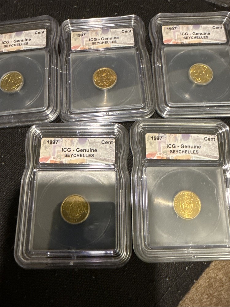 5 Slabbed Seychelles One Cent Crab Coins